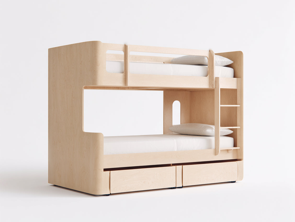 Lits superposés - Bois massif - 204x110x175 cm - Bois clair - style minimaliste avec rangement