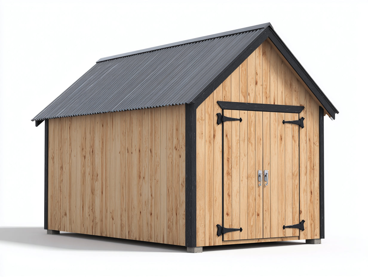 Abri de jardin-Bois-Metal-300x240x230 cm-Bois naturel-Noir-Style moderne