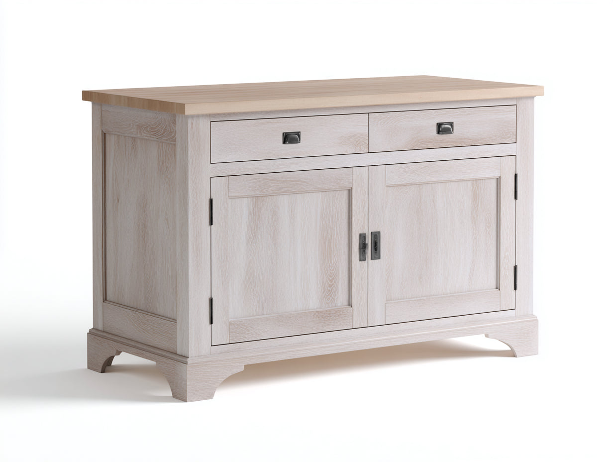Buffet - Bois MDF-Bois massif - 110x60x85 cm - Bois clair-Blanc cassé - style classique moderne