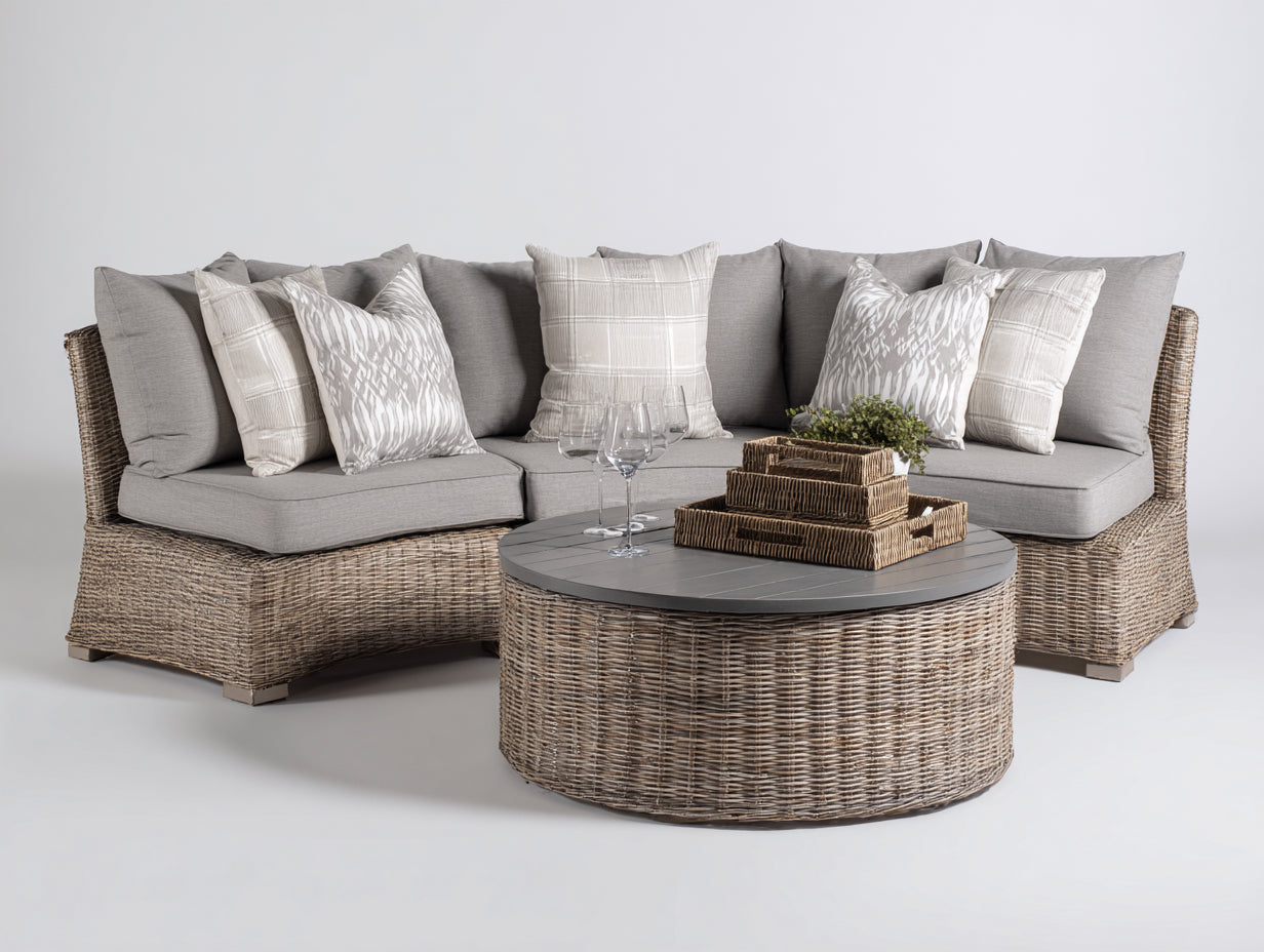 Canapé de jardin-Résine tressée-Tissu-240x240x72cm-Gris clair-Naturel-Design moderne