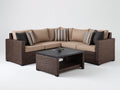 Canapé de jardin - Résine tressée-Tissu - 280x280x84 cm - Marron foncé-Beige - Canapé d'angle style naturel
