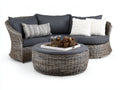 Canapé de jardin-Résine tressée-Tissu-220x98x82cm-Gris foncé-Gris clair-Design contemporain