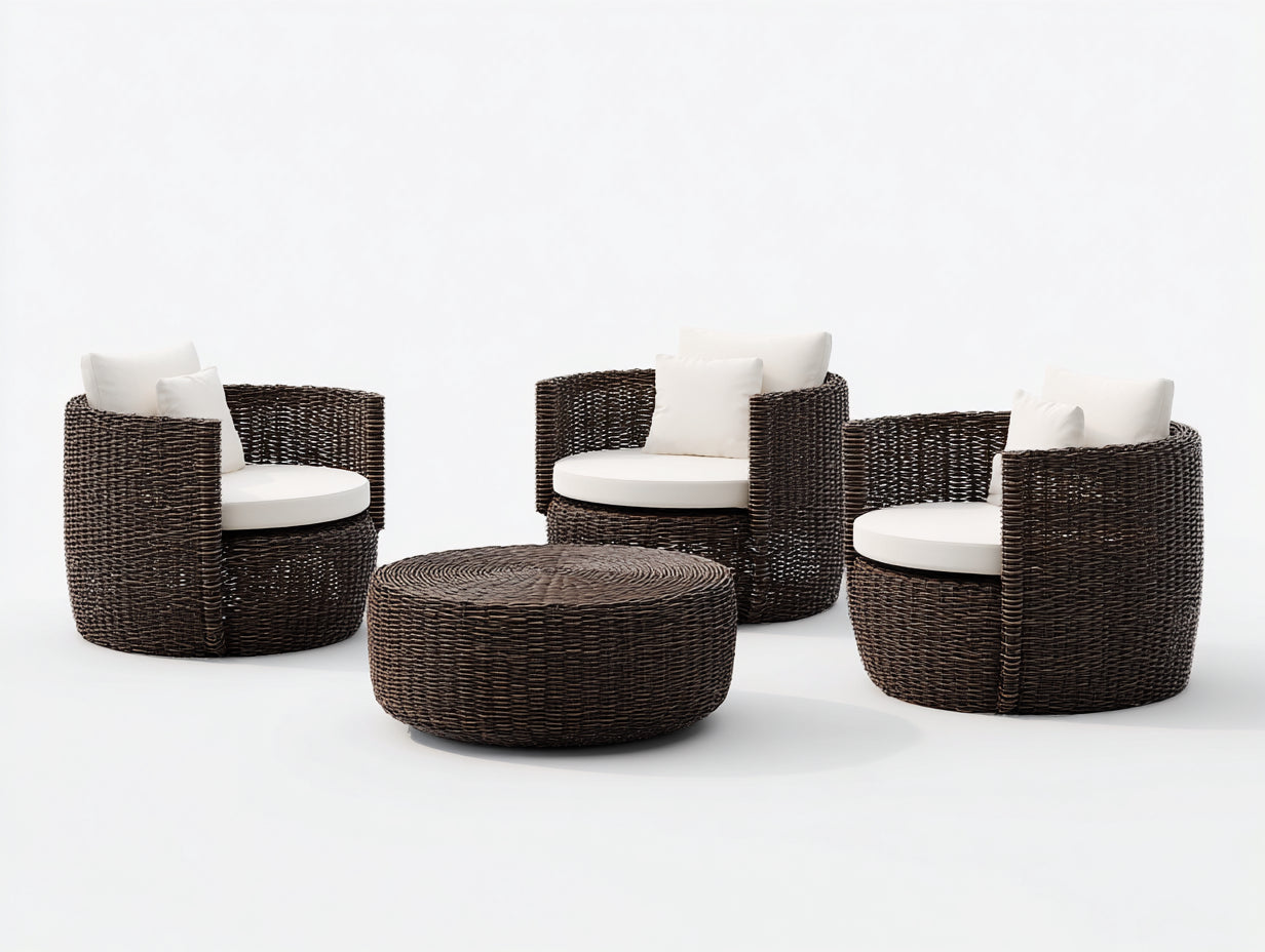 Canapé de jardin - Résine tressée-Tissu - 95x88x82 cm - Marron foncé-Blanc cassé - Ensemble de jardin style contemporain