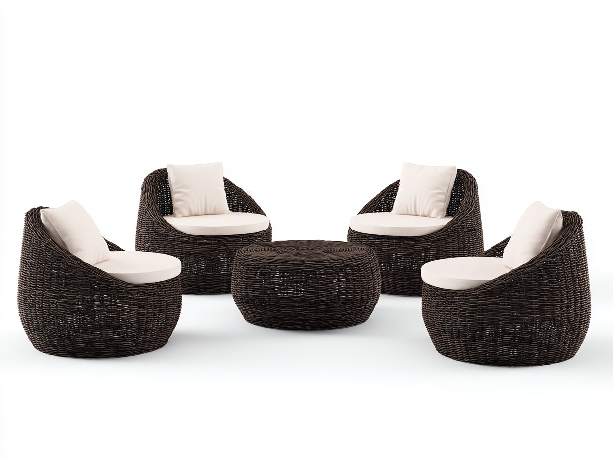 Canapé de jardin - Résine tressée-Tissu - 90x84x79 cm - Marron foncé-Blanc cassé - Ensemble de jardin style contemporain