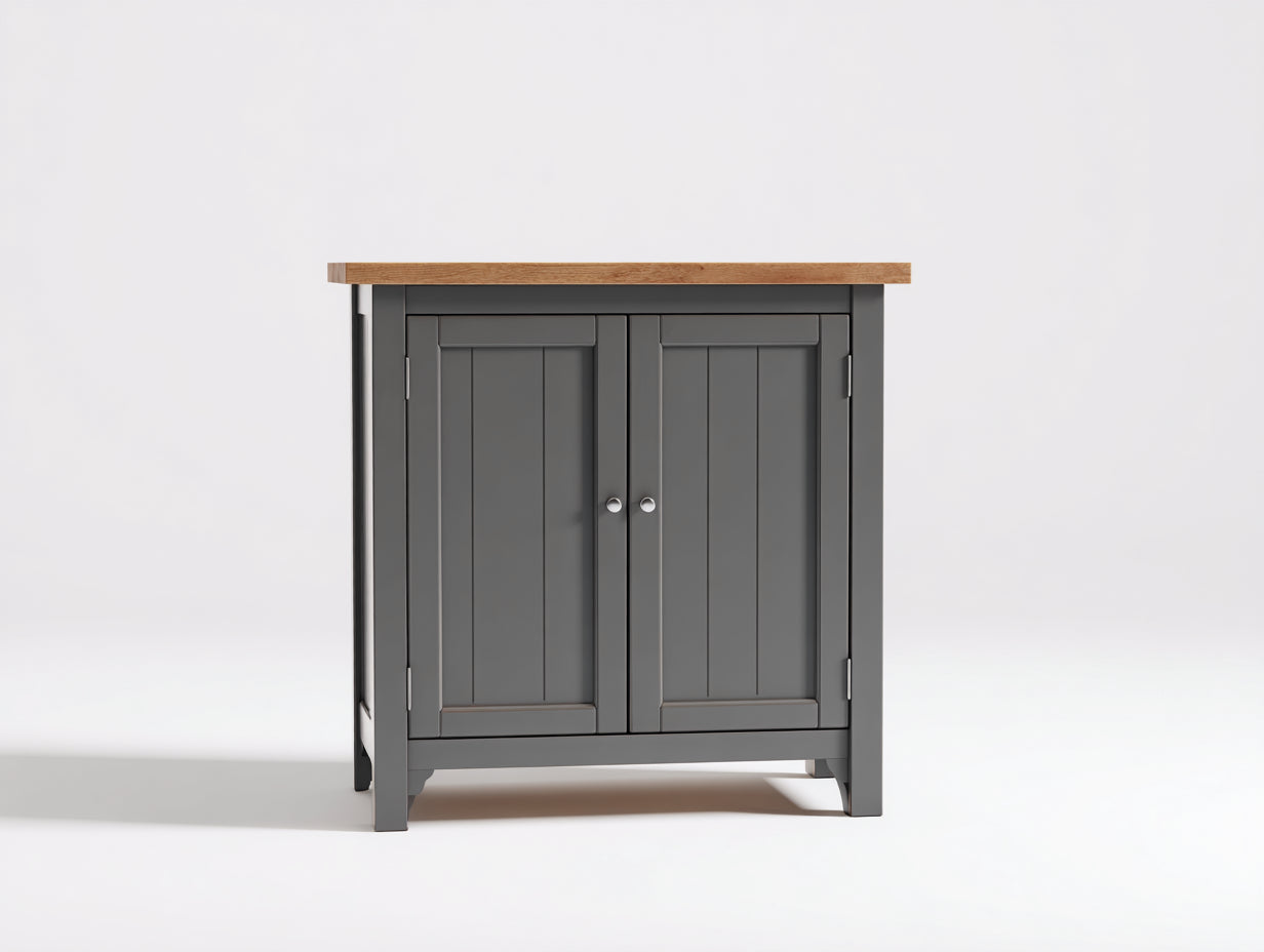 Buffet - Bois MDF-Bois massif - 90x52x85 cm - Gris-Bois naturel - style moderne minimaliste