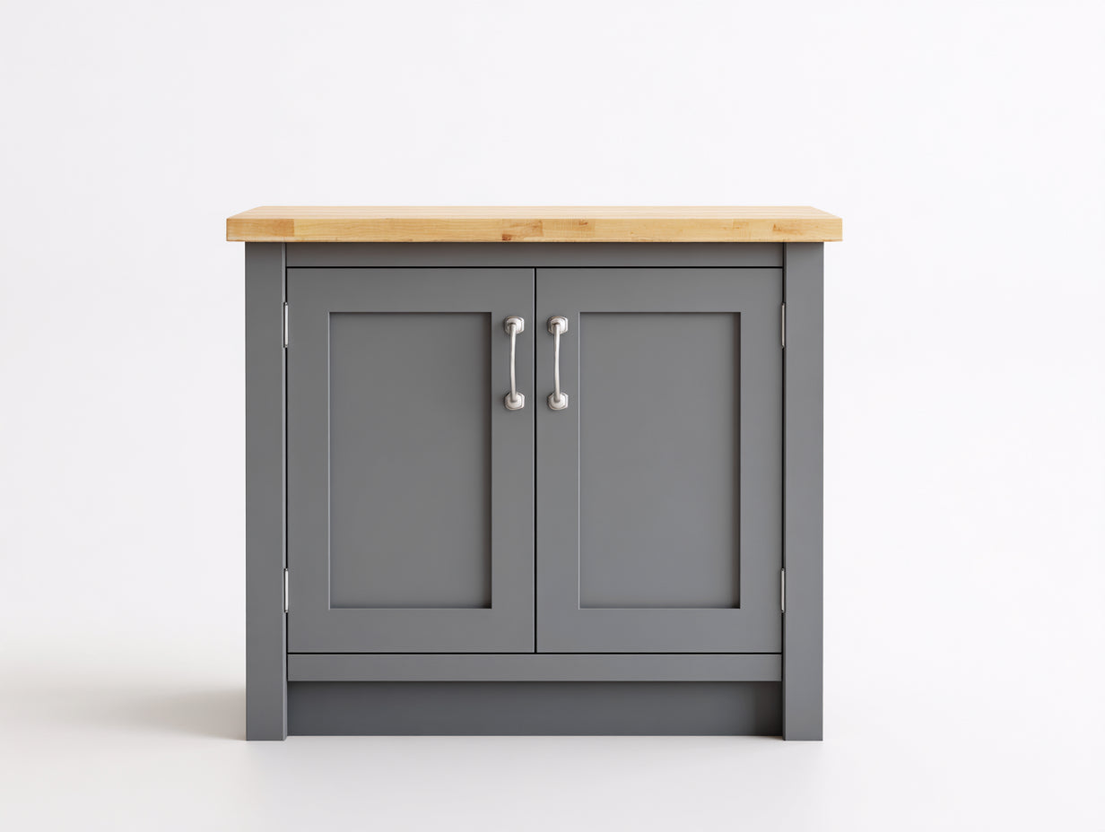 Buffet - Bois MDF-Bois massif - 90x60x85 cm - Gris-Bois naturel - style moderne cuisine
