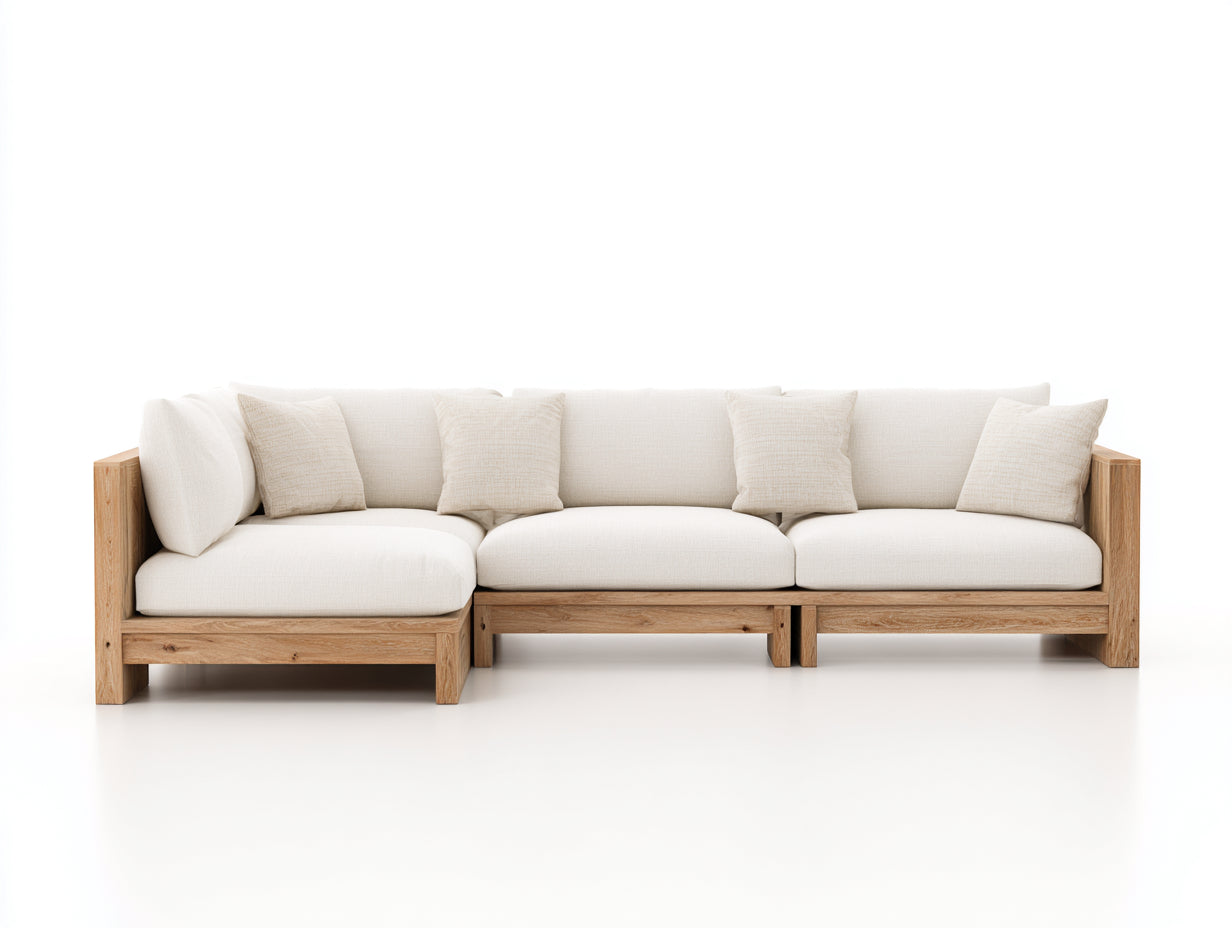 Canapé de jardin - Bois-Tissu - 305x180x74 cm - Bois naturel-Blanc cassé - Style contemporain